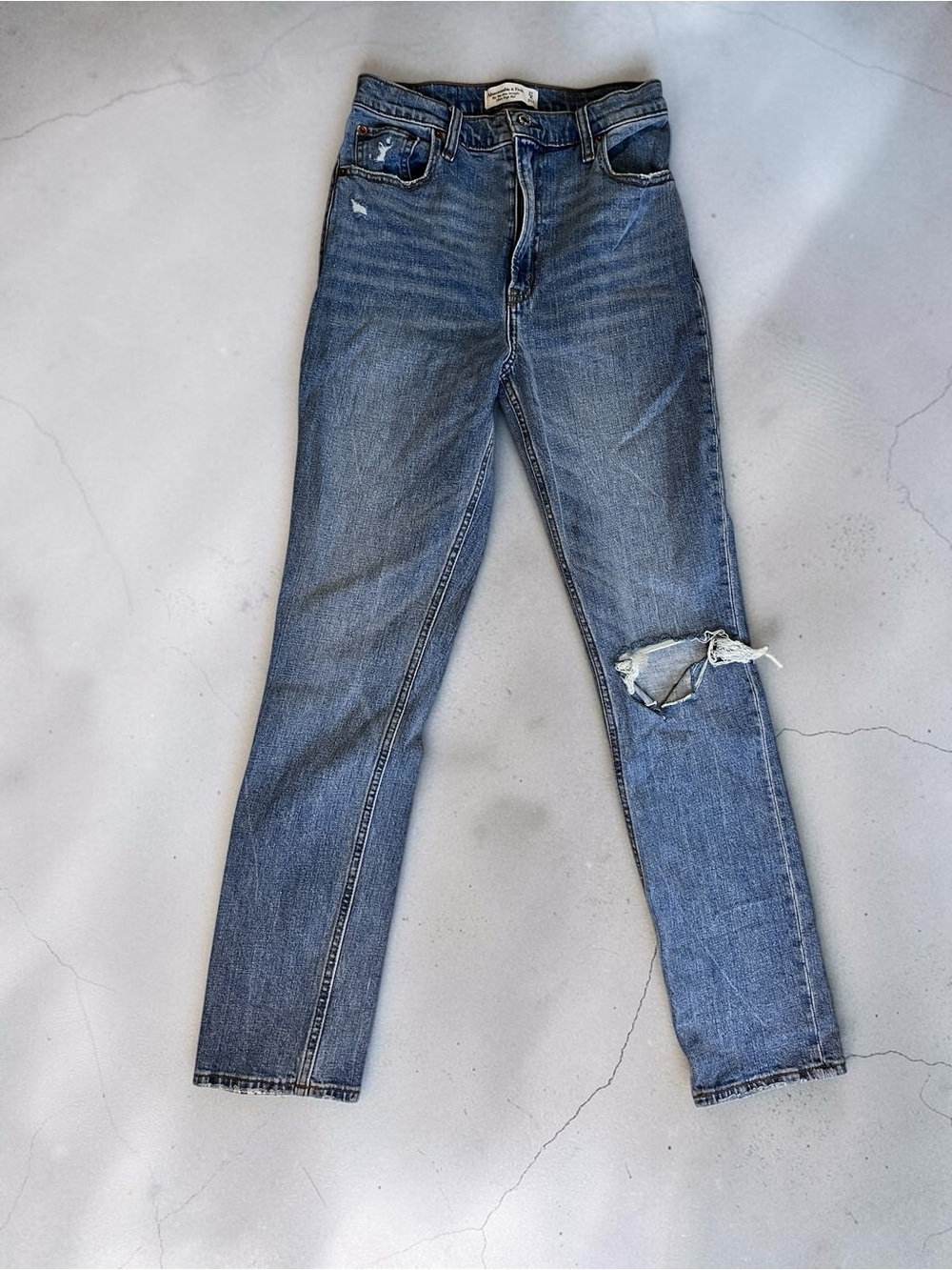 Abercrombie & Fitch Distressed Straight-Leg Blue Jeans
